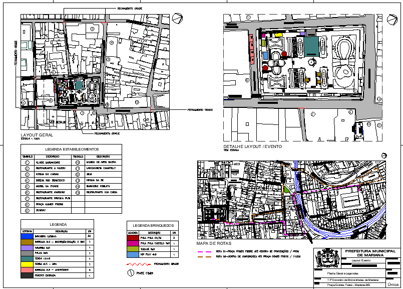 Layout do Encontro de Motociclistas com áreas organizadas de circulação e permanência